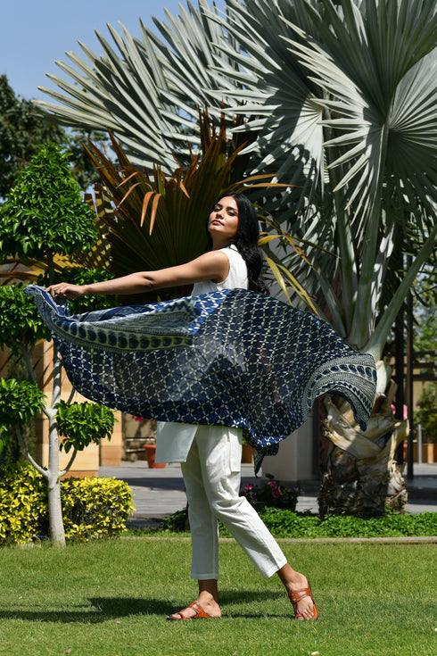AAHELI BAHIRA INDIGO BLOCK PRINTED DUPATTA AAHELI BAHIRA INDIGO BLOCK PRINTED DUPATTA